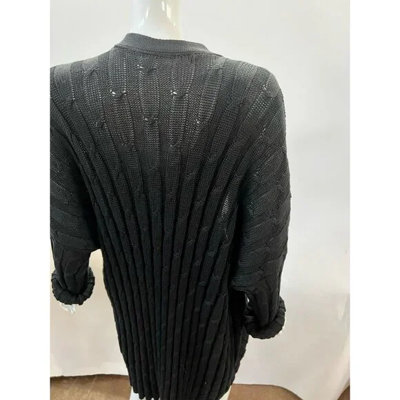 Eskandar Black Cable Knit Long Cardigan Sweater Open Front With Pockets Womens 1